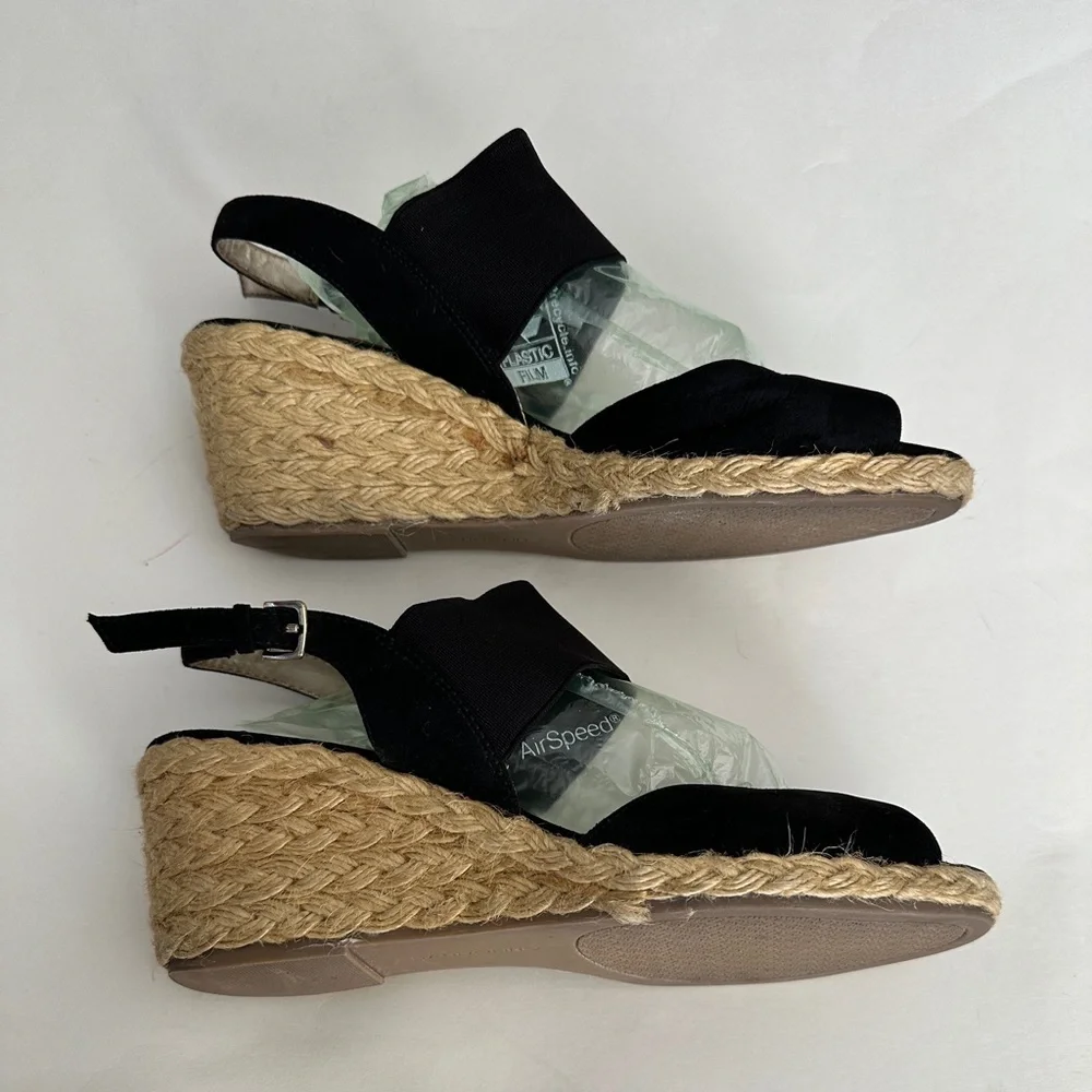 Bandolino Shoes Espadrilles Wedge Black Comfort Ankle Strap Peep Toe Size 8.5 - Picture 4 of 6